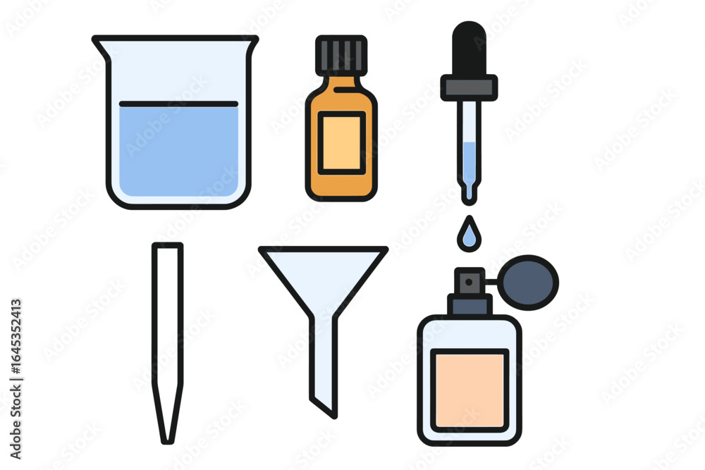 Poster different laboratory tools and equipment arranged on a flat surface in a clean environment for scien