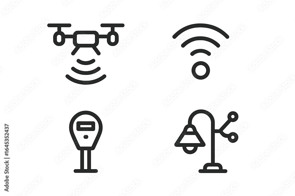Poster different technology icons representing various modern utilities and activities displayed on a digit