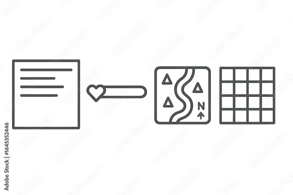 Aufkleber visual representation of a design process with notes, map, and grid structure