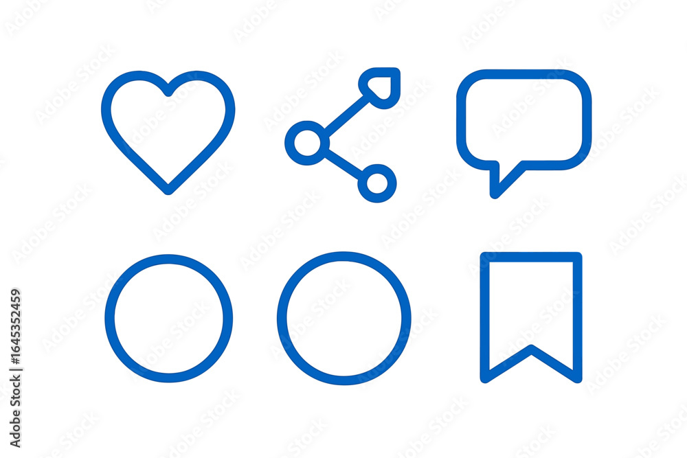 Poster various blue icons representing digital communication and interaction elements often found in social