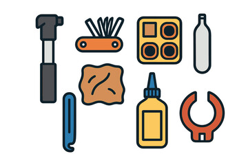 Fototapeta premium Essential tools for DIY projects and home repairs showcased in a colorful layout