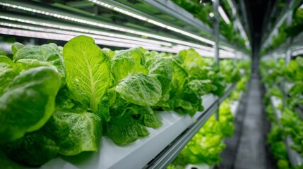 Urban hydroponics growing fresh lettuce indoors vertical farm modern agriculture indoor setting