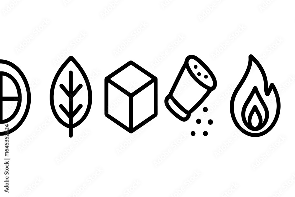 Poster elements represented through simple icons illustrating balance in nature and basic materials used in