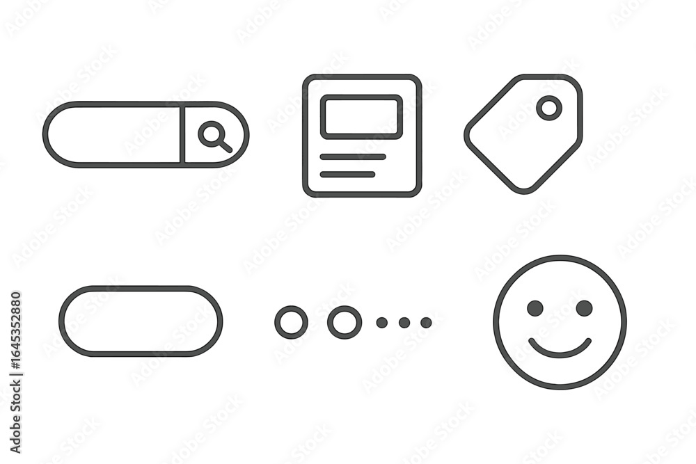 Poster icons representing user interface design elements for modern applications and websites