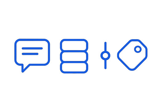 Communication icons representing messaging, data organization, filtering, and labeling relevant in digital applications