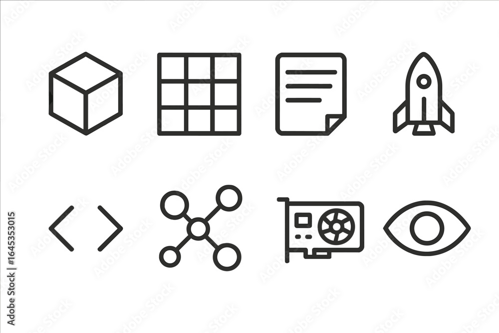 Poster graphic elements representing technology, innovation, and data visualization in modern design
