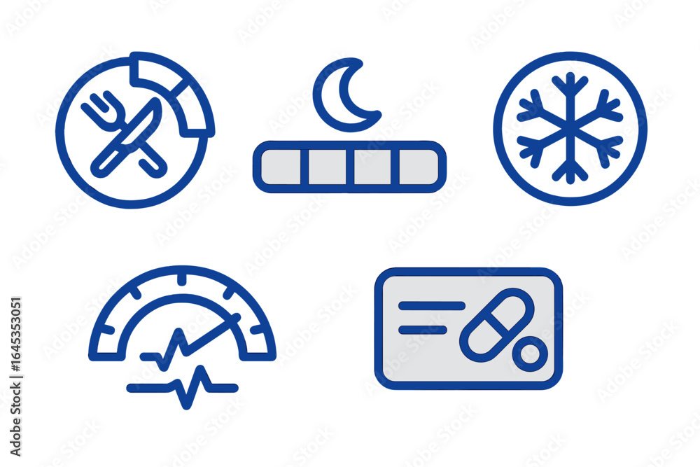 Aufkleber symbols representing various health and wellness concepts for a user-friendly interface in a modern 