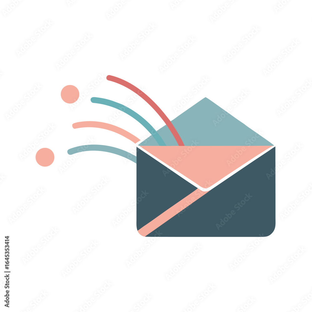 Poster minimalist open envelope releasing colorful abstract shapes logo design