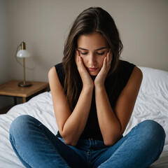 Obraz premium Photo girl alone with social media depression
