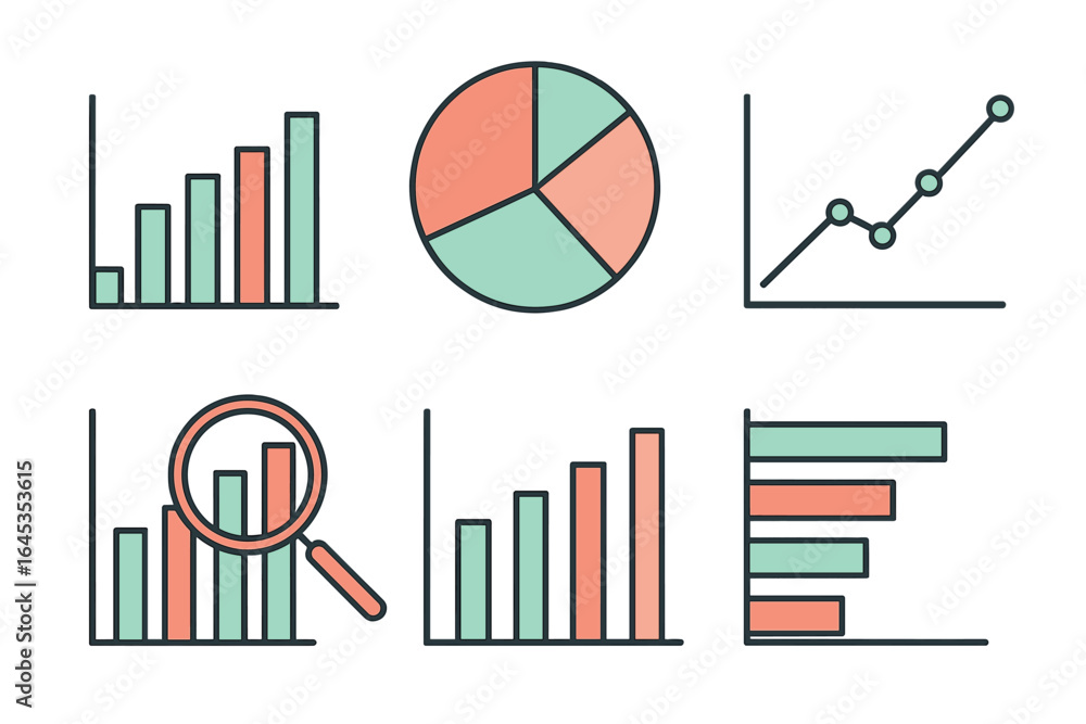 Aufkleber data visualization elements showcasing charts and graphs in a minimal design style