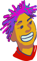 Bright Cartoon Portrait with Dreads and Big Smile
