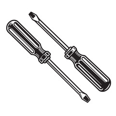 Naklejka premium Two black and white screwdrivers illustration on white background ready for construction or repair