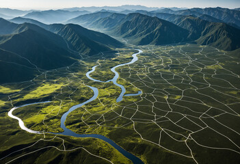 Photo digital data visualization high-tech geographic terrain map concept