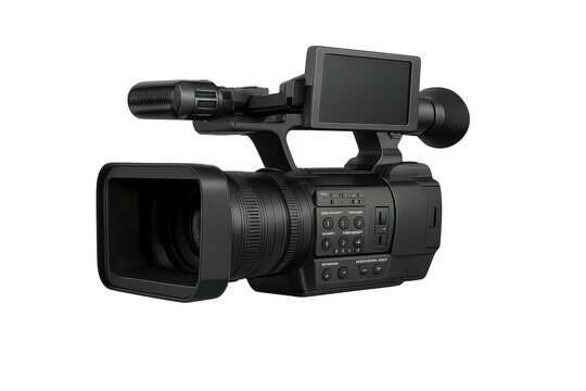Professional camcorder recording high-quality video with transparent background