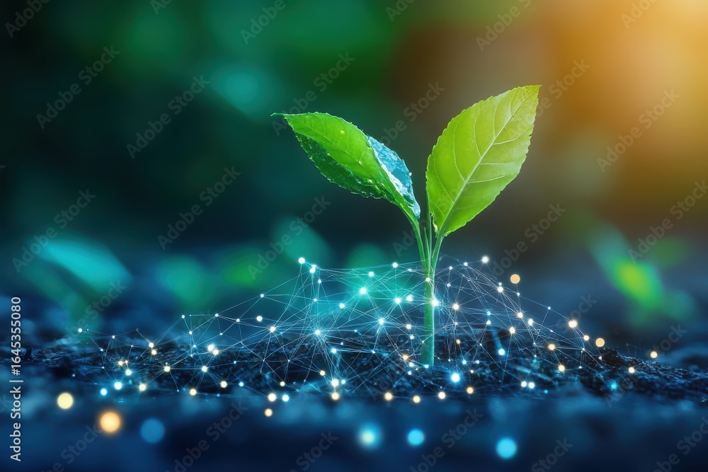 Aufkleber seedling and digital network: a visual representation of technology-driven growth and sustainable in