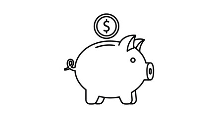 A piggy bank with a dollar coin isolated on white background for saving concept