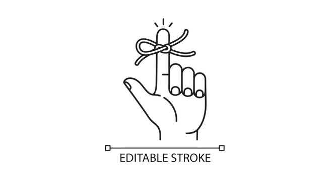 Illustration of a finger with a reminder knot tied around it isolated on white background