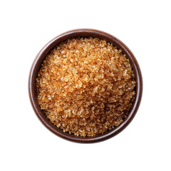The brown sugar in ceramic bowl Top view isolated on transparent background.