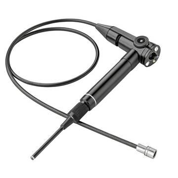 Professional medical endoscope with flexible tube and control handle isolated on transparent background