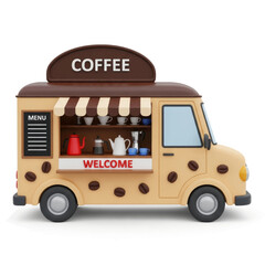 Coffee Truck and Welcome Sign 3D Render Vector Illustration