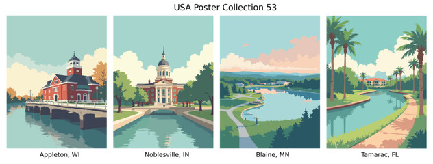 Naklejka premium Appleton, WI , Noblesville, IN , Blaine, MN , Tamarac, FL US Poster Collection