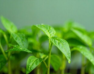 Fototapeta premium Close-up of vibrant young pepper plants
