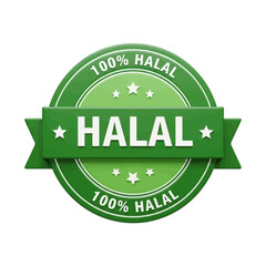 3D logo of green 100% Halal Certified stamp or badge for product assurance vector illustration