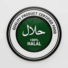 3D render of a green 100% Halal Certified logo stamp or badge for product assurance vector Illustration