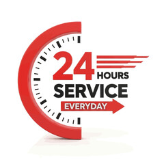 3D '24 Hours Service Everyday' Logo in Red Perfect for Business and Customer Service Concepts