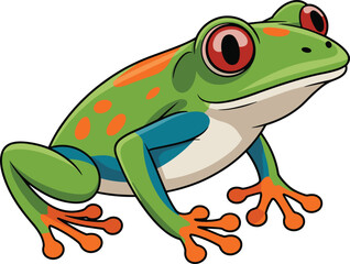 Cartoon red-eyed tree frog – colorful tropical amphibian illustration with orange toes and green body for kids, nature, and wildlife design