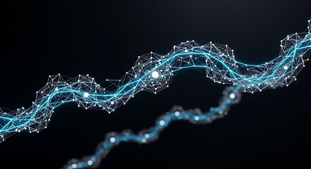 Intricate White Plexus Network Illuminated by a Winding, Glowing Blue Data Current