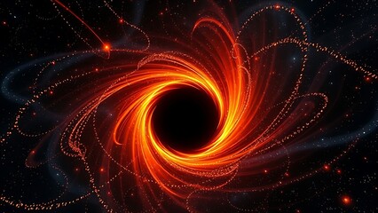 Obraz premium A black hole distorting space-time with quantum particles dancing harmoniously around it.
