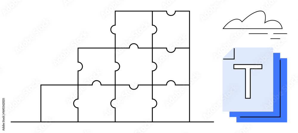 Poster stacked puzzle pieces form a pyramid structure, representing teamwork and problem-solving. a cloud a