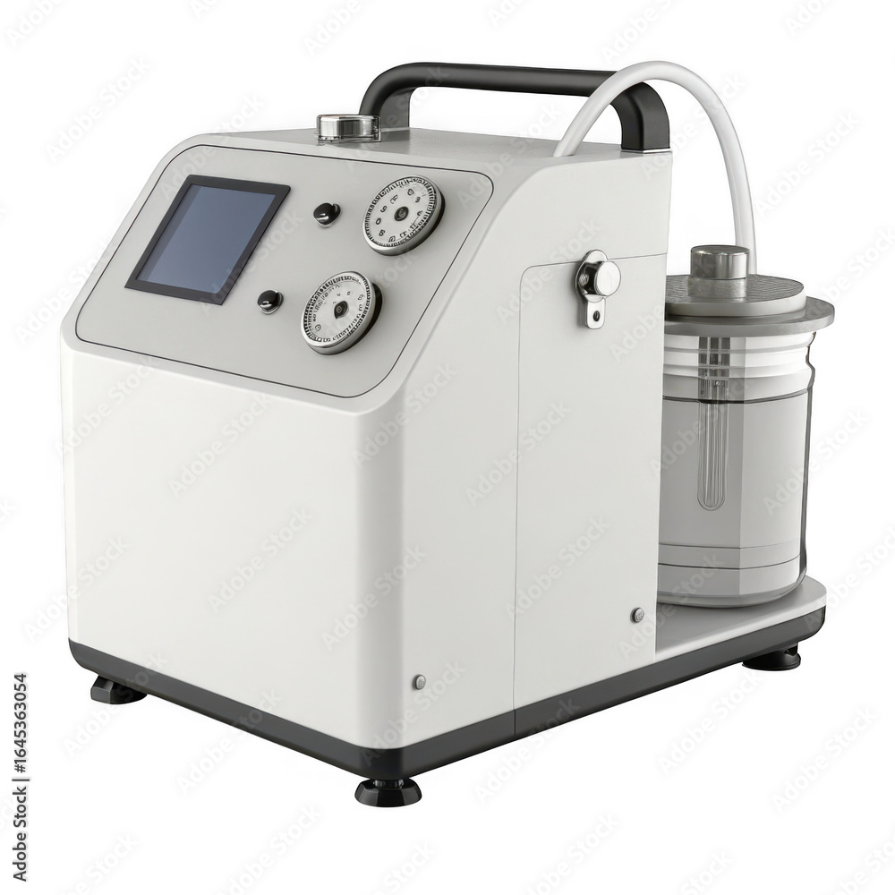 Poster modern medical suction machine with digital display and collection canister isolated on transparent 