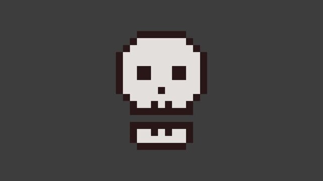 Pixel skeleton face open and close his mouth