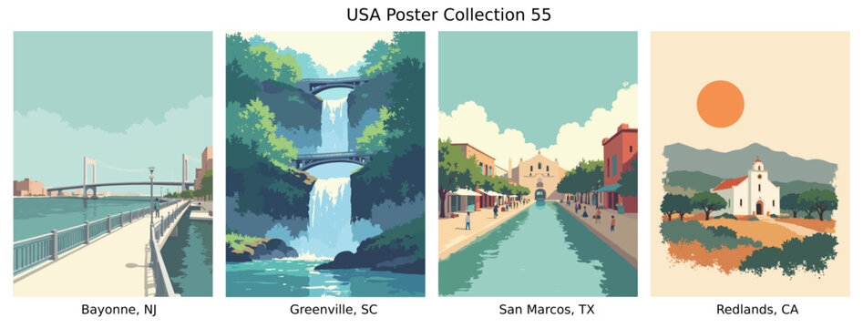 Bayonne, NJ , Greenville, SC , San Marcos, TX , Redlands, CA  US Poster Collection