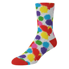 Colorful paint splatter crew sock design, isolated on white background