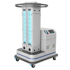 Advanced uv disinfection robot with multiple germicidal lamps for sterilization isolated on transparent background