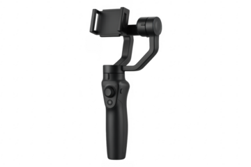 Professional smartphone gimbal stabilizer on transparent background