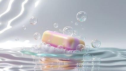 Soothing spa experience with refreshing soap and gentle bubbles, promoting relaxation and purity.