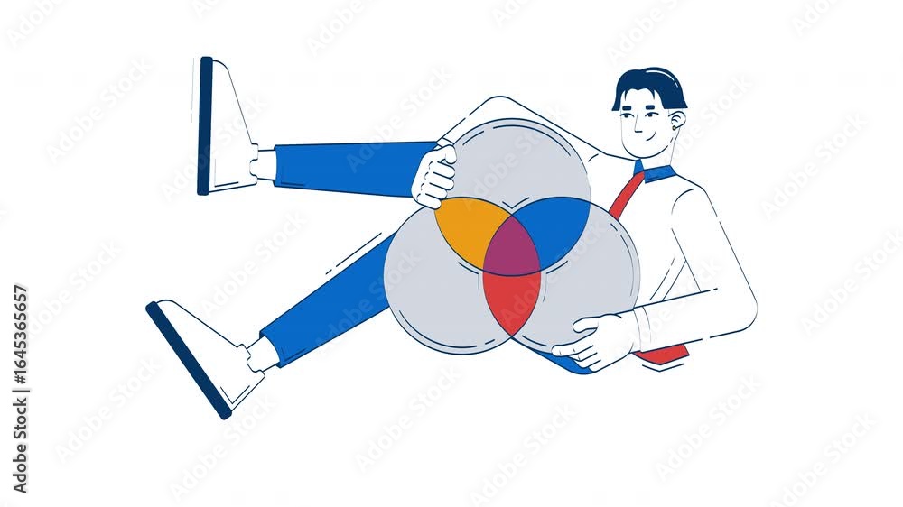 Poster data analyst presenting venn diagram hand drawn whiteboard animation. data visualization. close look