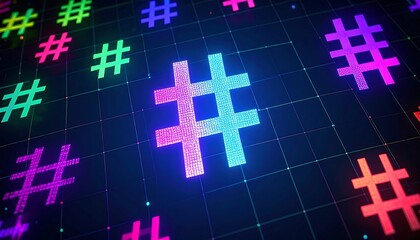Vibrant hashtags background illustration, symbolizing social media trends and networking
