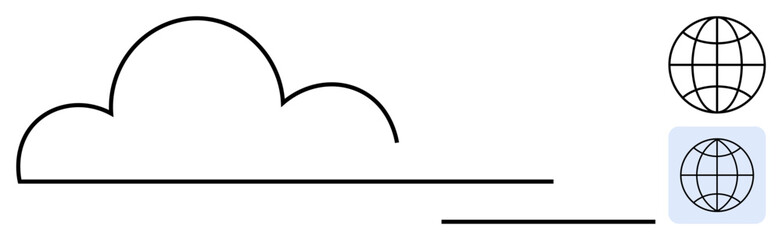 Abstract cloud linked to globe outline, representing connectivity and information sharing. Ideal for technology, cloud computing, networking, strategy, global communication, infrastructure, simple