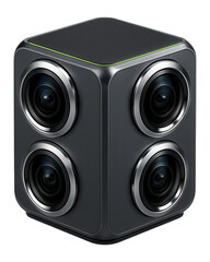 Obraz premium 360? camera with four wide-angle lenses and a metallic, cube-shaped design