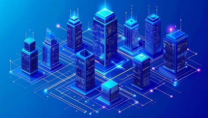 Naklejka premium Futuristic city, interconnected buildings