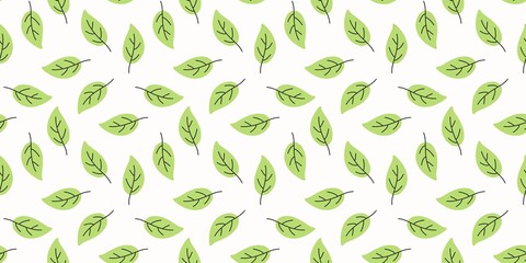 Seamless green leaf pattern on white background, perfect for nature-inspired design, fabric, wallpaper, wrapping paper, and eco-themed decorative projects.
