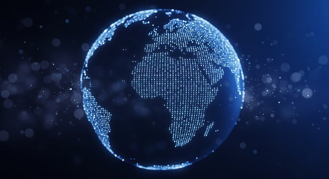 Luminous Digital Earth Globe Composed of Glowing Binary Code