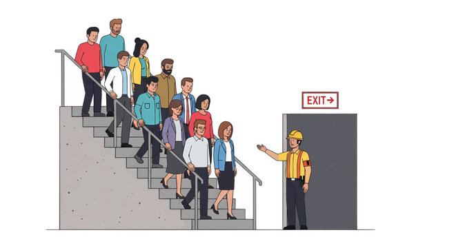 Evacuation Safety  People Following Emergency Exit Instructions