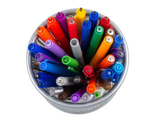 Floating Pen Holder with Assorted Colored Pens, Angled Top-Down View, Isolated