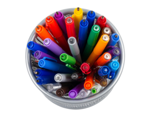 Floating Pen Holder with Assorted Colored Pens, Angled Top-Down View, Isolated